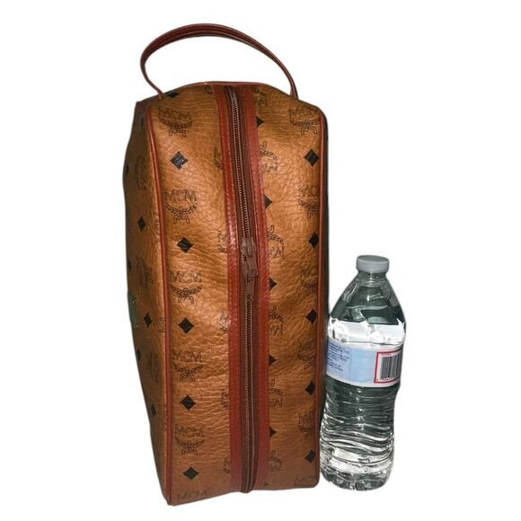 MCM Vintage Visetos Monogram Canvas Toiletry Barrel Bag Nappa Leather Trim - Picture 15 of 16